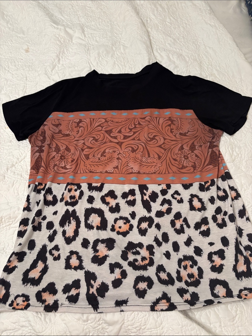 Black Top with Rust Paisley Band and Leopard Print